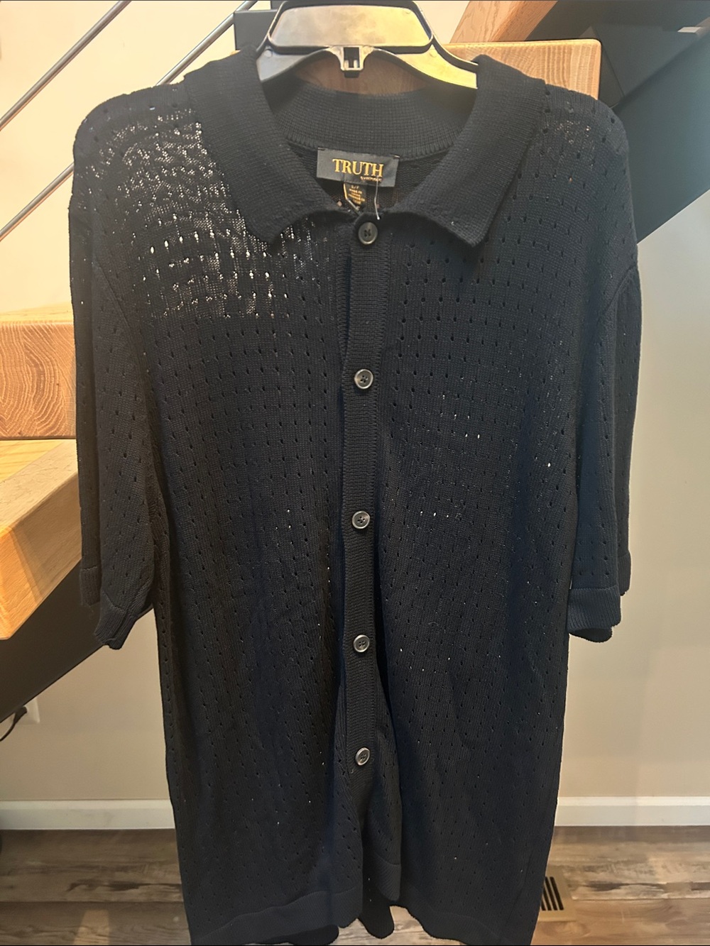 Truth Black Short-Sleeve Knit Button-Front Shirt Jacket